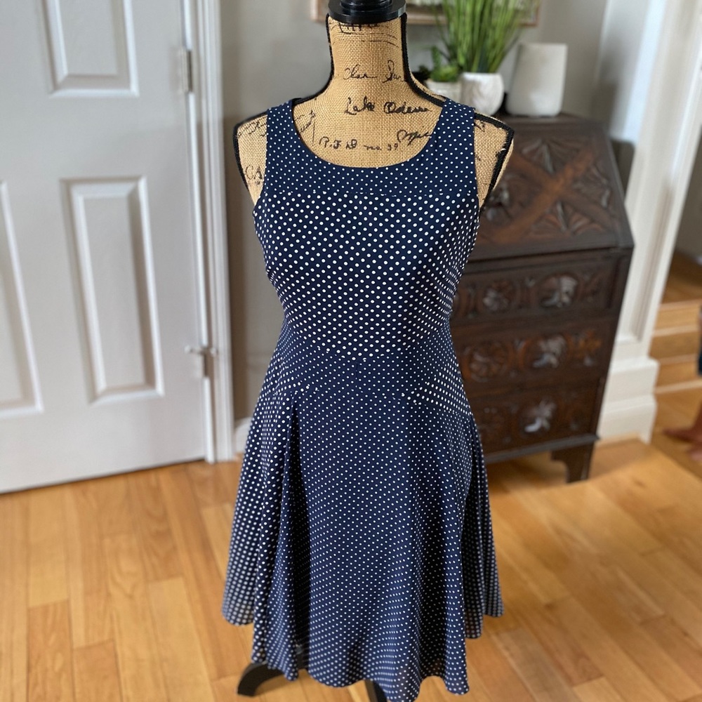 Vintage navy dress with polka dots